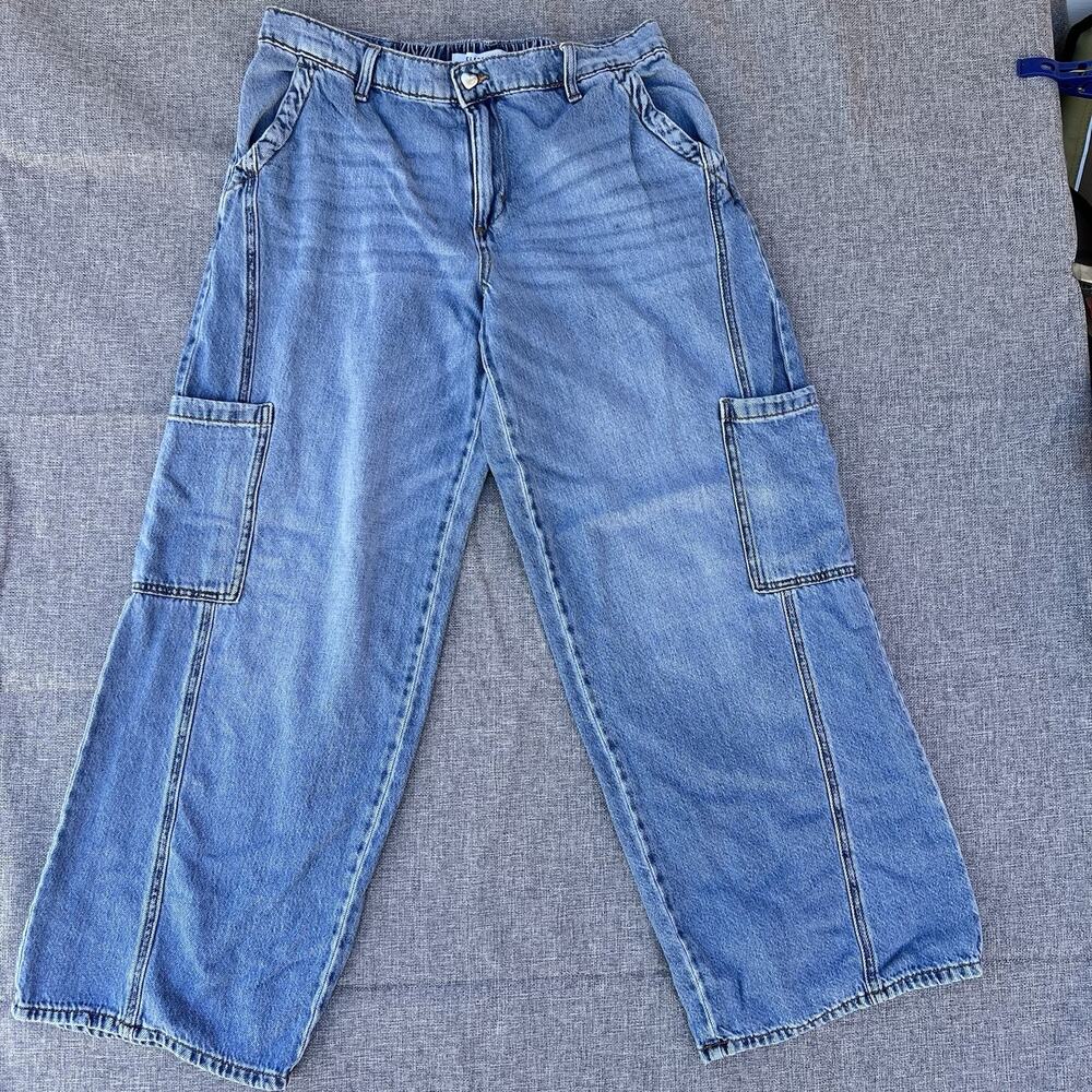 Celebrity Pink Jeans Womens L Blue Baggy Wide Leg Cargo Denim Y2K Pockets